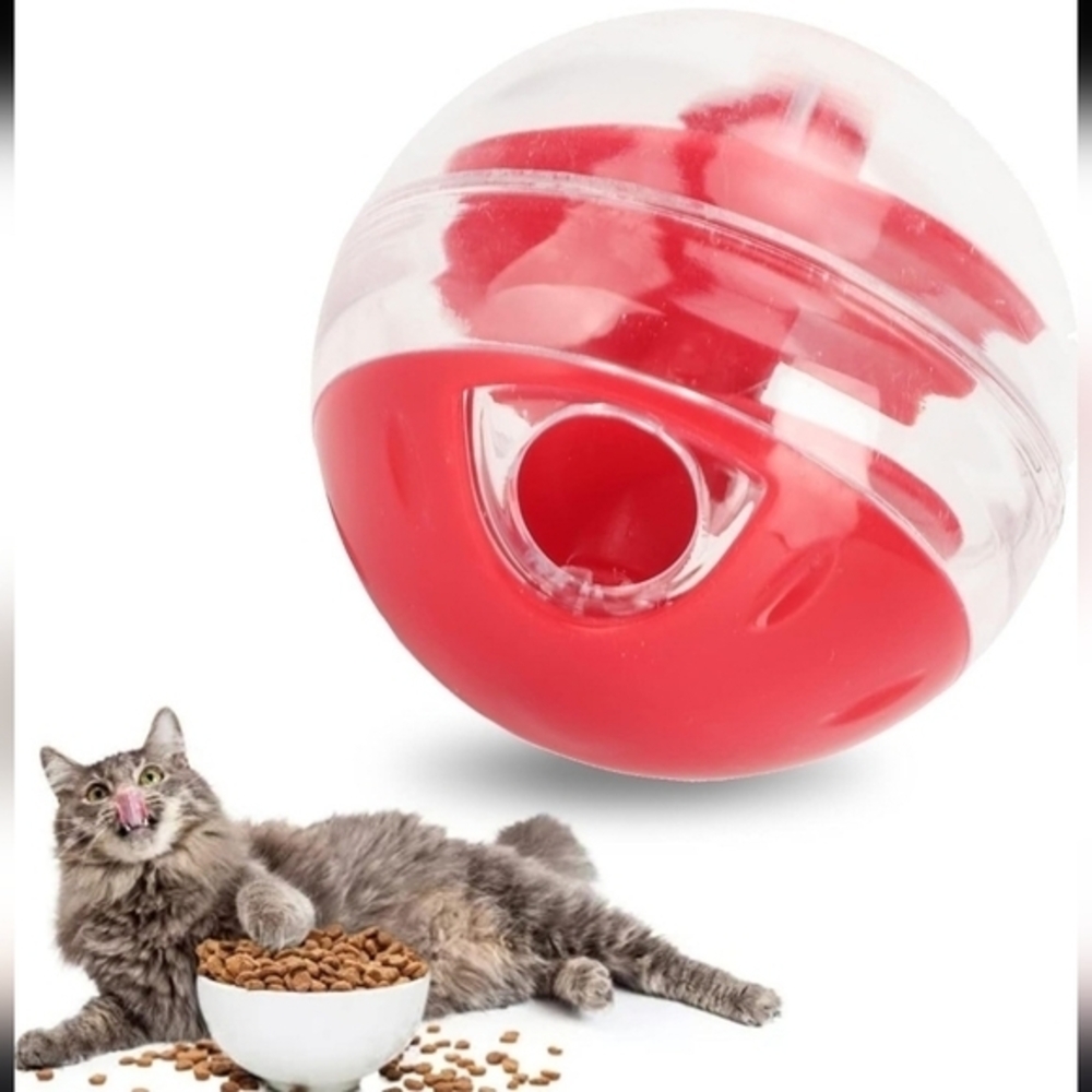 Interactive Slow Feeder Puzzle‎ Ball for Bored Cats Red NWT